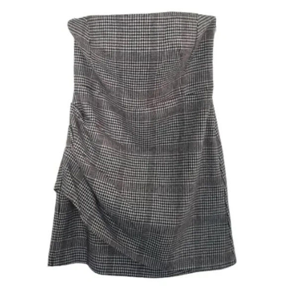 ‼️SOLD‼️HOUSE OF HARLOW NWT Gray Strapless Wool Blend Houndstooth Mini Dress - Picture 2 of 16
